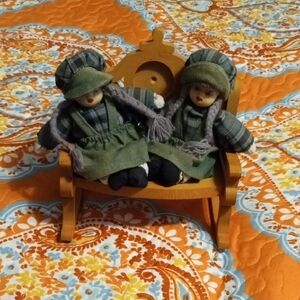 Vintage Charming Green Plaid Doll Set